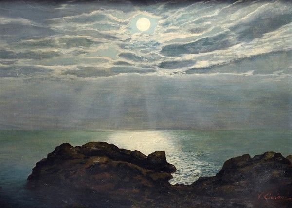 Vincenzo Ciardo : Luna sul mare  (1911)  - Olio su tela - Asta Autori dell'800 e 900 - Galleria Pananti Casa d'Aste