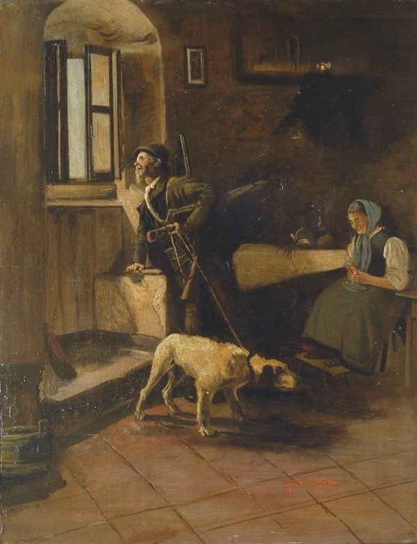 Silvio Galli : Ritorno dalla caccia  - Olio su compensato - Auction Autori dell'800 e 900 - Galleria Pananti Casa d'Aste