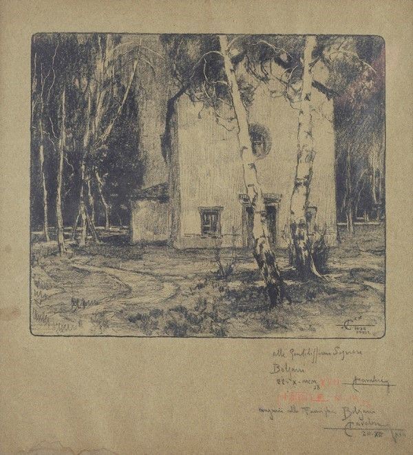 Ludovico Cavaleri : Chiesa di campagna  (1938)  - Disegno su carta - Auction Autori dell'800 e 900 - Galleria Pananti Casa d'Aste