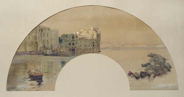 Gaetano Esposito : Palazzo Donn'Anna  (1896)  - Acquarello su carta - Asta Autori dell'800 e 900 - Galleria Pananti Casa d'Aste