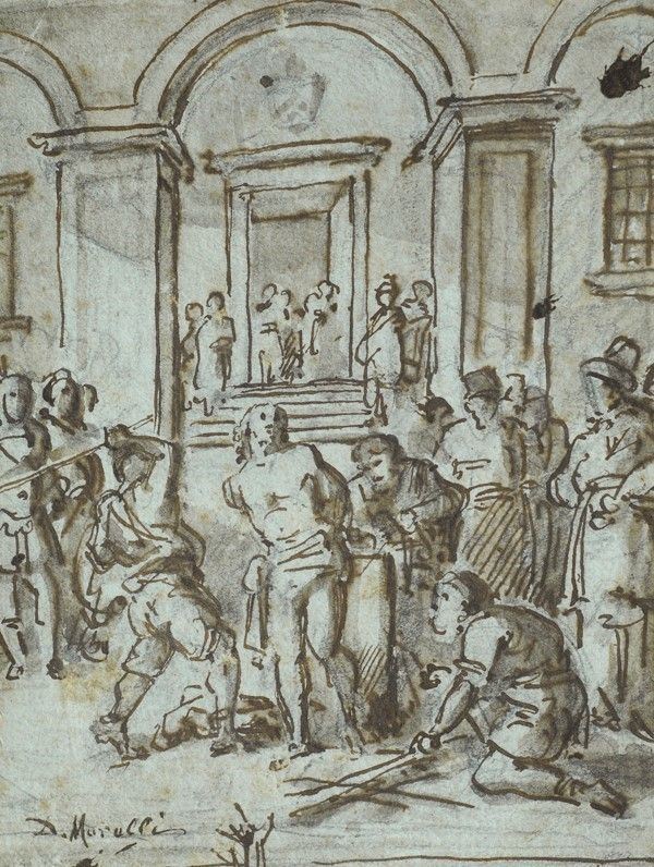 Attr. a Domenico Morelli : Fustigazione  - China su carta - Auction Autori dell'800 e 900 - Galleria Pananti Casa d'Aste