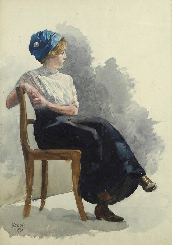 Krugel : Figura seduta  (1925)  - Acquarello su carta - Asta Autori dell'800 e 900 - Galleria Pananti Casa d'Aste