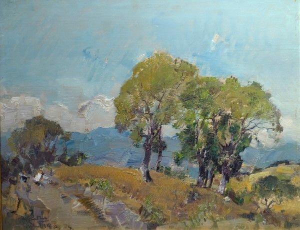 Giuseppe Casciaro : Aria di Primavera  (1924)  - Olio su compensato - Asta Arte Moderna e Contemporanea - III - Galleria Pananti Casa d'Aste