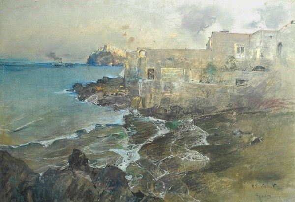 Giuseppe Casciaro : Villa Malcovati a Ischia  (1927)  - Pastello su carta - Asta Autori dell'800 e 900 - Galleria Pananti Casa d'Aste
