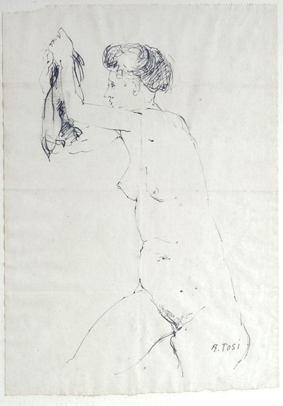 Arturo Tosi : Studio per nudo  - China su carta - Asta Autori dell'800 e 900 - Galleria Pananti Casa d'Aste