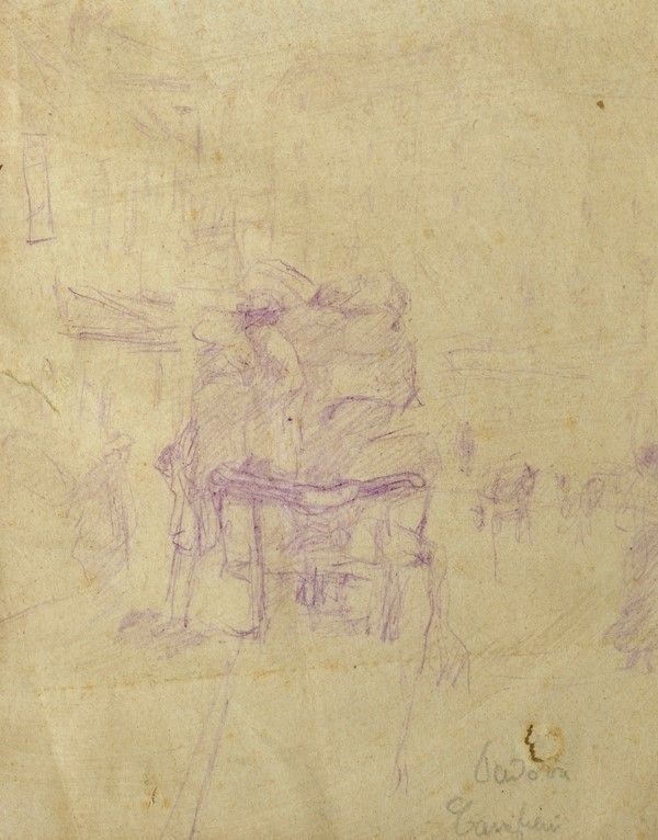 Mario Cavaglieri : Figura sul calesse  - Matita su carta - Asta Autori dell'800 e 900 - Galleria Pananti Casa d'Aste