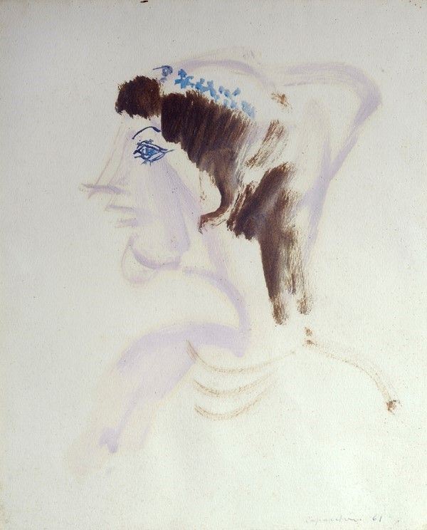 Ugo Capocchini : Profilo  (1961)  - Tempera su carta - Asta Autori dell'800 e 900 - Galleria Pananti Casa d'Aste