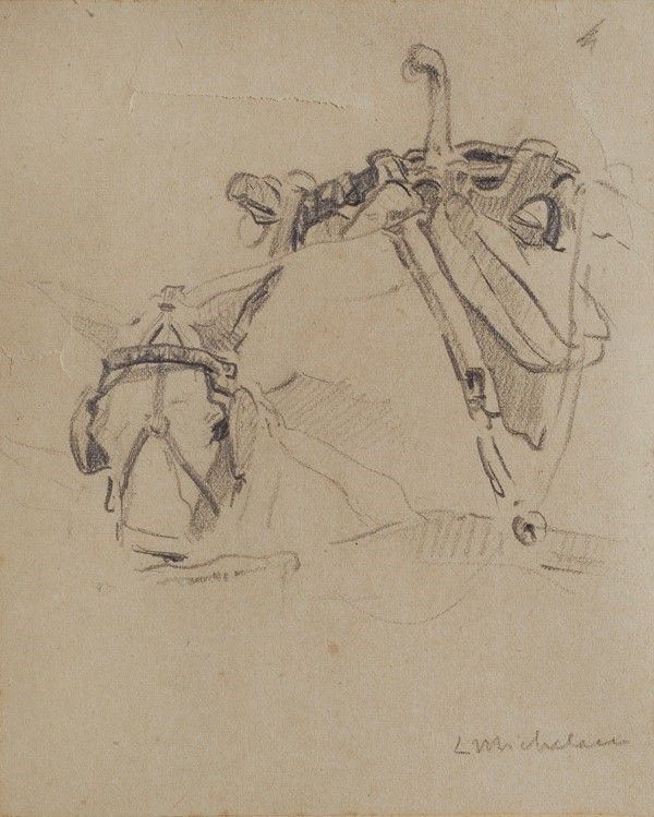 Luigi Michelacci : Studio per cavalli  - Matita su carta - Auction Autori dell'800 e 900 - Galleria Pananti Casa d'Aste