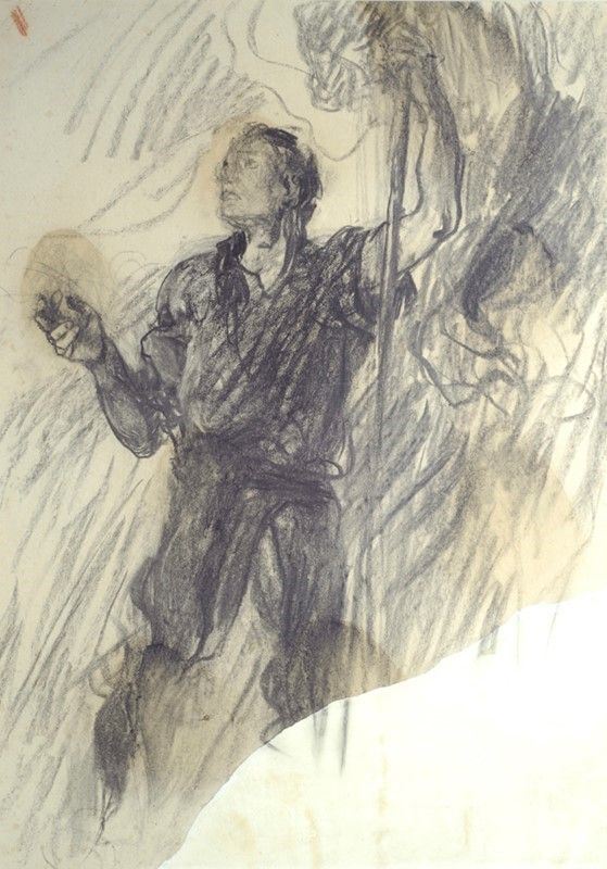 Plinio Nomellini : Figura virile  - Carboncino su carta - Asta Autori dell'800 e 900 - Galleria Pananti Casa d'Aste