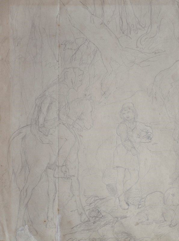 Luigi Bechi : Cimabue e Giotto (Fronte e retro)  - Matita su carta - Asta Autori dell'800 e 900 - Galleria Pananti Casa d'Aste