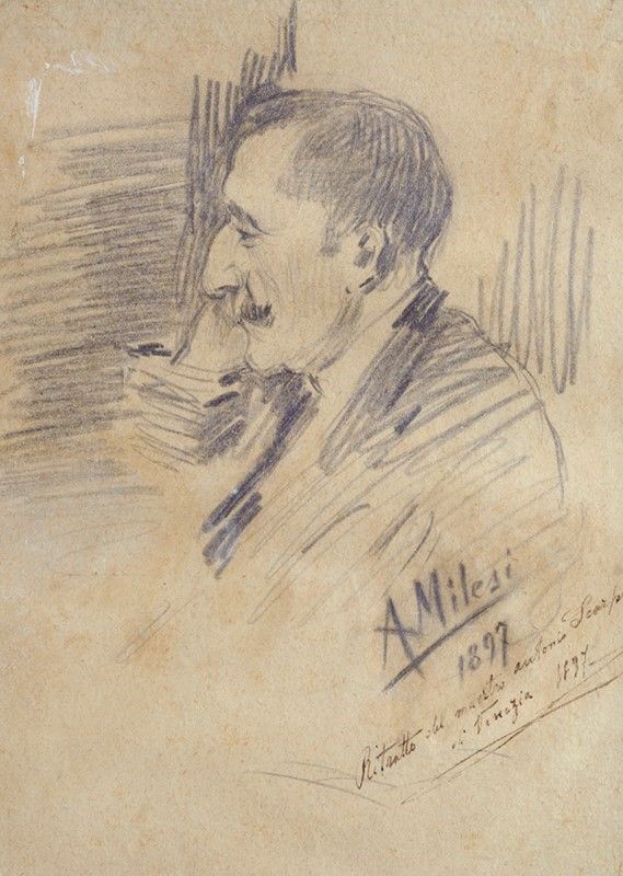 Alessandro Milesi : Ritratto del maestro Antonio Scarpa  (1897)  - Matita su carta - Auction Autori dell'800 e 900 - Galleria Pananti Casa d'Aste