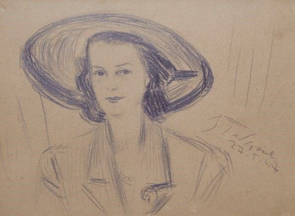 Guido Tallone : Ritratto di donna  (1947)  - Matita su cartone - Asta Autori dell'800 e 900 - Galleria Pananti Casa d'Aste