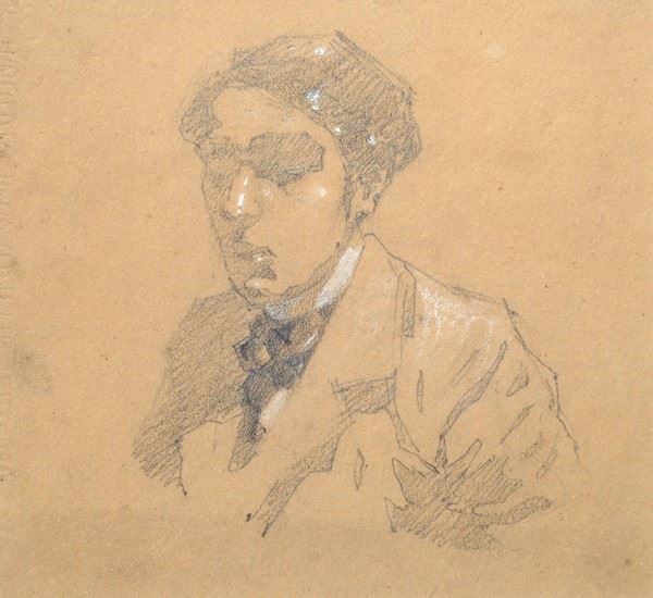 Adriano Baracchini Caputi : Portrait  - Pencil and white lead on paper - Auction AUTHORS OF XIX AND XX CENTURY - Galleria Pananti Casa d'Aste
