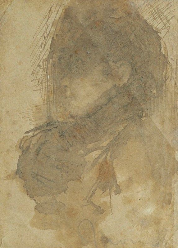 Pompeo Mariani : Profilo  - Matita e acquarello su carta - Asta Autori dell'800 e 900 - Galleria Pananti Casa d'Aste