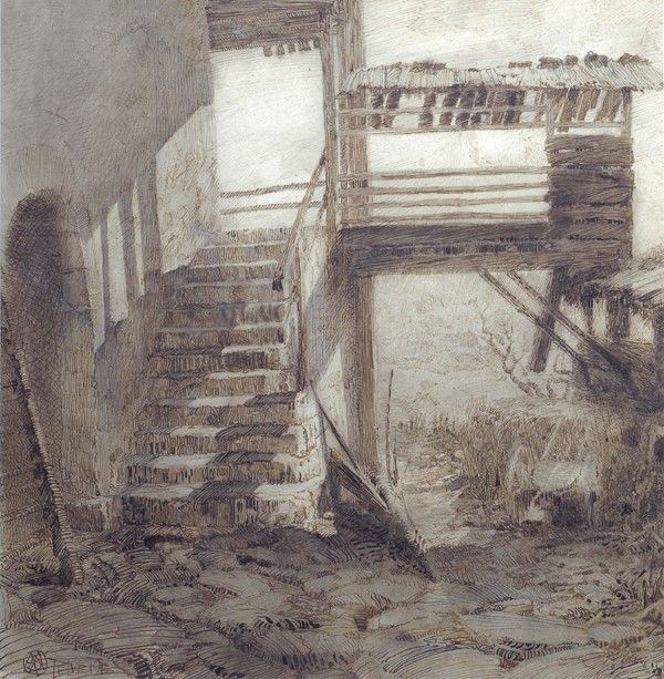 Anonimo, XX sec. : Casolare abbandonato  (1916)  - Inchiostro su cartone - Asta Autori dell'800 e 900 - Galleria Pananti Casa d'Aste