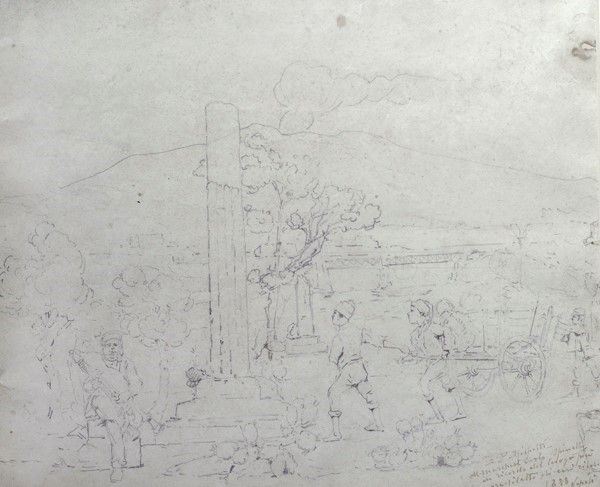 Francesco Paolo Michetti : Scena campestre tra ruderi  (1888)  - Matita su carta - Asta Autori dell'800 e 900 - Galleria Pananti Casa d'Aste