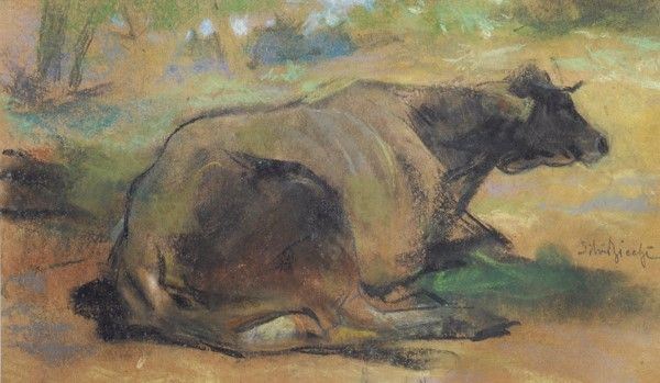 Silvio Bicchi : Mucca  - Pastelli su cartoncino - Auction Autori dell'800 e 900 - Galleria Pananti Casa d'Aste