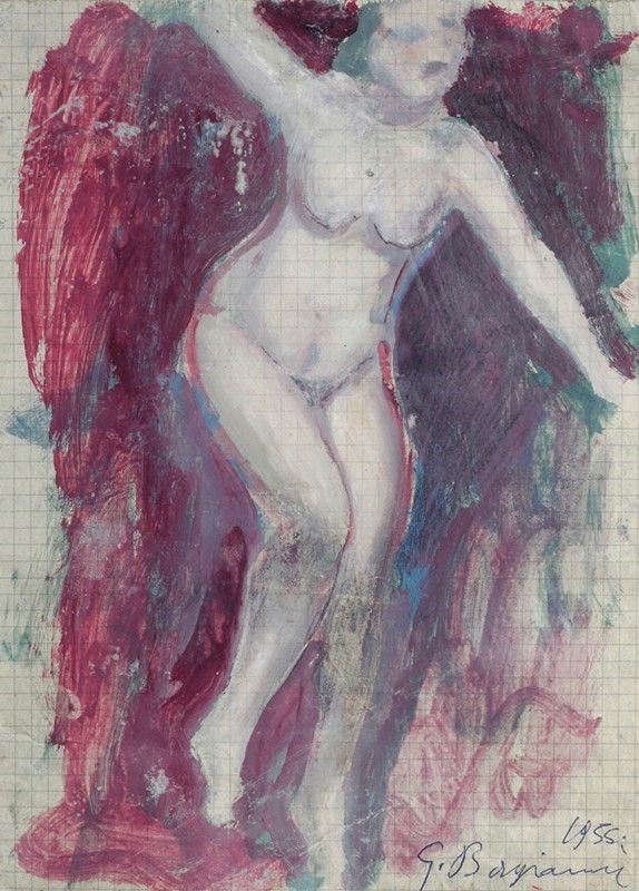 Guido Borgianni : Nudo di donna  (1955)  - Tempera su carta - Asta Opere grafiche del XIX e XX sec. - Galleria Pananti Casa d'Aste