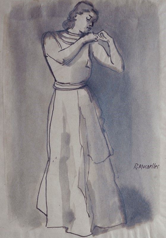 RAM (Ruggero Alfredo Michahelles),Micaelles (RAM) : Figura femminile  - Tempera su carta - Asta Autori dell'800 e 900 - Galleria Pananti Casa d'Aste