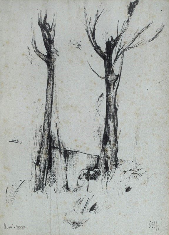 Pietro Annigoni - Alberi e figure
