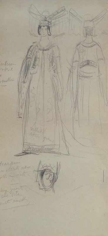 Moses Levy : Studio per costume  - Matita su carta - Asta Autori dell'800 e 900 - Galleria Pananti Casa d'Aste