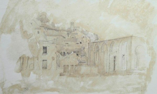 Anonimo, XIX sec. : Amalfi  - Matita e acquerello su carta - Asta Autori dell'800 e 900 - Galleria Pananti Casa d'Aste