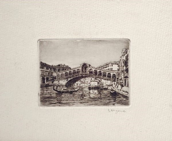 Giuseppe Miti Zanetti : Ponte di Rialto  - Acquaforte - Asta Autori dell'800-900, Arte Moderna e Contemporanea, Grafica ed Edizioni - Galleria Pananti Casa d'Aste