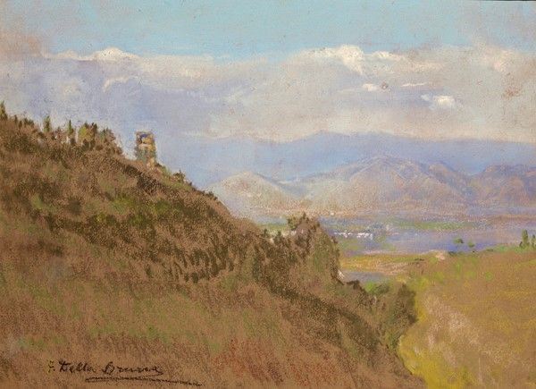 F. Della Bruna : Paesaggio montano  - Carboncini su carta riportata su cartone - Auction Opere grafiche del XIX e XX sec. - Galleria Pananti Casa d'Aste