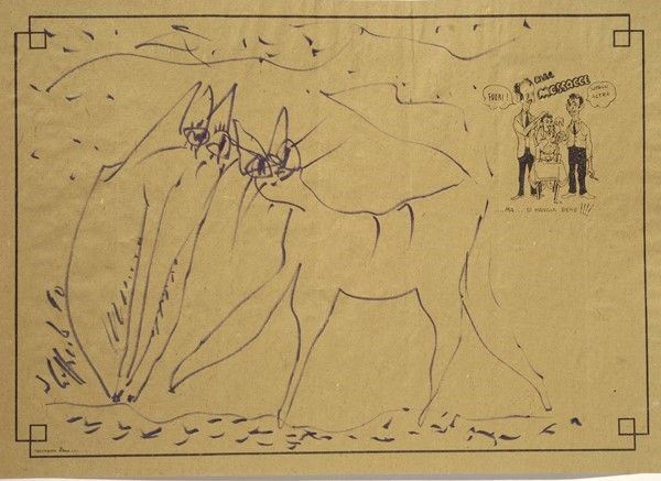 Silvio Loffredo : Gatti  (1950)  - Pennarello su carta - Asta Opere grafiche del XIX e XX sec. - Galleria Pananti Casa d'Aste