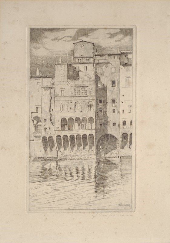 Filippo Marfori Savini : Lungo l'Arno  - Acquaforte - Asta ASTA A TEMPO - Autori dell'800-900, Moderni e Contemporanei, Grafica ed Edizioni - I - Galleria Pananti Casa d'Aste