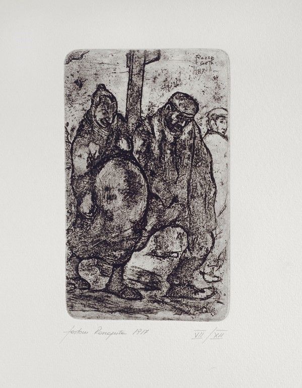 Gastone Razzaguta : Contadini  (1917)  - Acquatinta - Asta Opere grafiche del XIX e XX sec. - Galleria Pananti Casa d'Aste