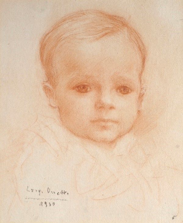 Anonimo, XX sec. : Ritratto di bambino  (1970)  - Sanguigna su carta - Auction Autori dell'800 e 900 - Galleria Pananti Casa d'Aste