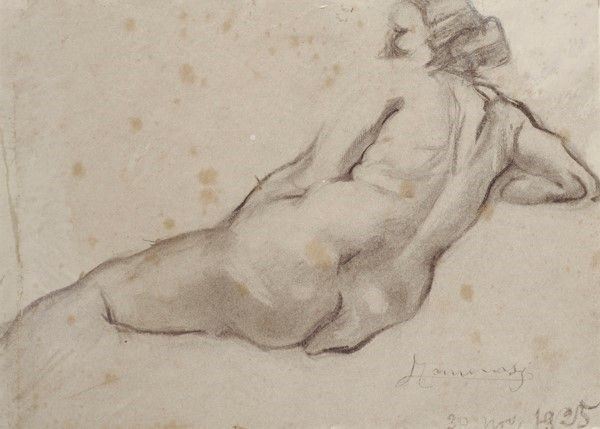 Ludovico Tommasi : Nudo di schiena  (1925)  - Carboncino su carta - Asta Autori dell'800 e 900 - Galleria Pananti Casa d'Aste