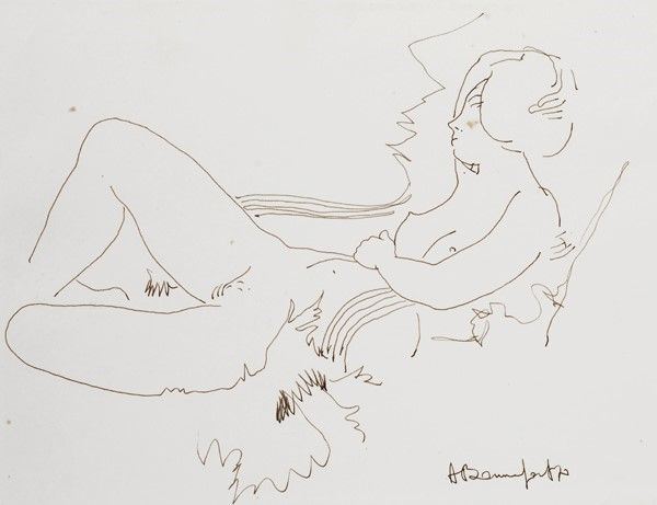 L. Bonafedi : Nudo seduto  (1970)  - China su carta - Asta Opere grafiche del XIX e XX sec. - Galleria Pananti Casa d'Aste