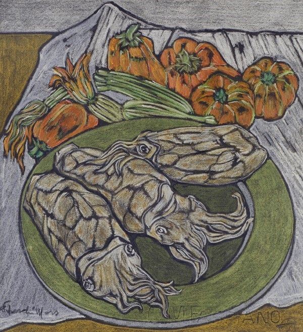 Anonimo, XIX sec. : Natura morta con seppie  - Pastelli su carta - Auction Autori dell'800-900, Arte Moderna e Contemporanea, Grafica ed Edizioni - Galleria Pananti Casa d'Aste
