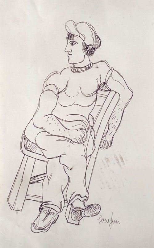 Giuseppe Serafini : Uomo seduto  - Penna su carta - Asta Autori dell'800-900, Arte Moderna e Contemporanea, Grafica ed Edizioni - Galleria Pananti Casa d'Aste
