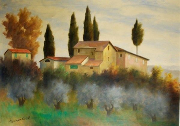 Nino Tirinnanzi : Paesaggio  (1987)  - Olio su tela - Asta Autori dell'800-900, Moderni e Contemporanei, Grafica ed Edizioni - I - Galleria Pananti Casa d'Aste