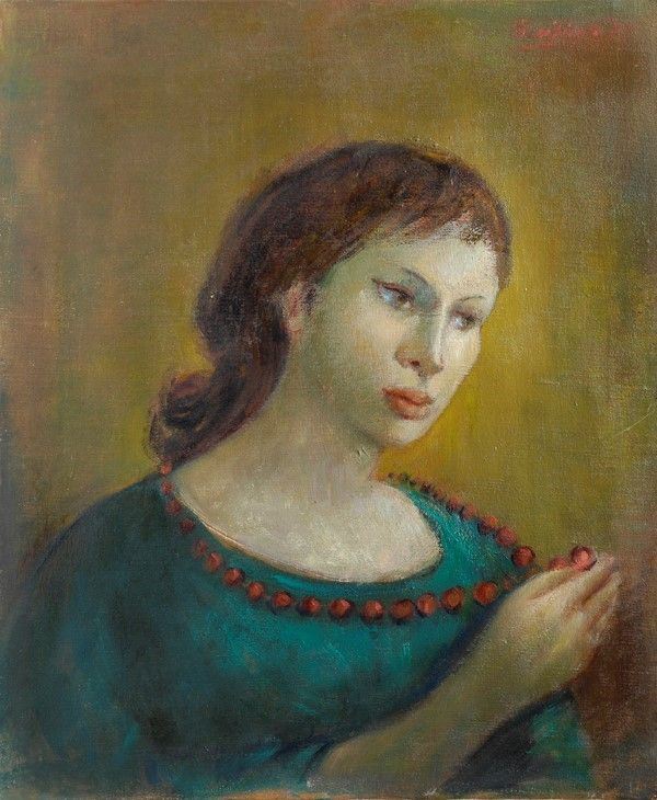 Domenico Purificato - Ritratto di Donna con Collana Rossa