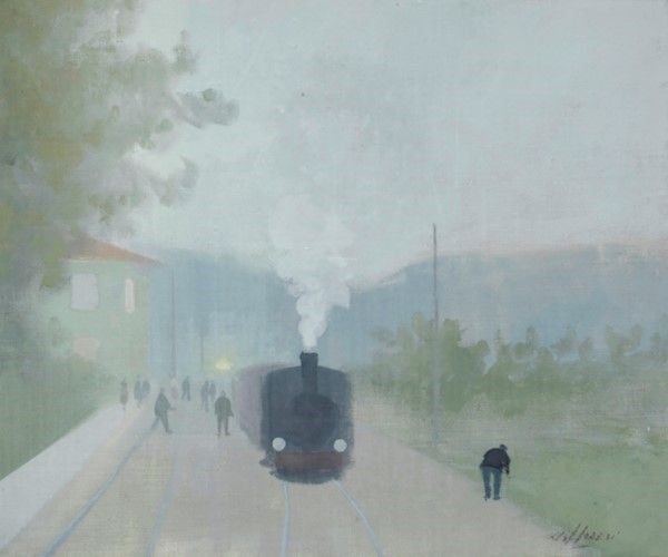 Franco Villoresi : Stazione di campagna  (1957)  - Olio su tela - Asta Arte Moderna e Contemporanea Grafica ed Edizioni - Galleria Pananti Casa d'Aste