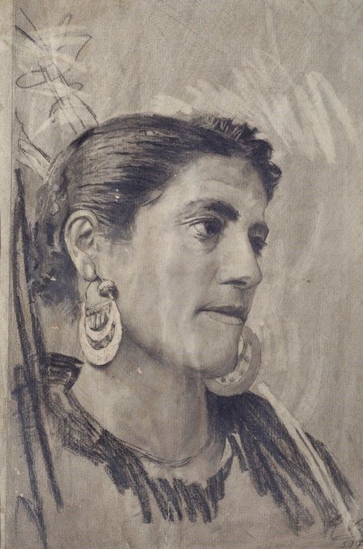 Francesco Paolo Michetti : Ritratto di popolana  (1915)  - Carboncino su carta - Auction Autori dell'800 e 900 - Galleria Pananti Casa d'Aste