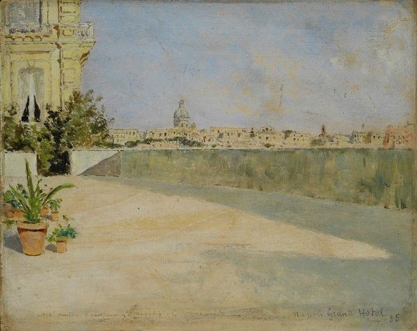 Carlo Brancaccio : Vista di Napoli dal Grand Hotel  (1885)  - Olio su tavola - Auction Autori dell'800 e 900 - Galleria Pananti Casa d'Aste