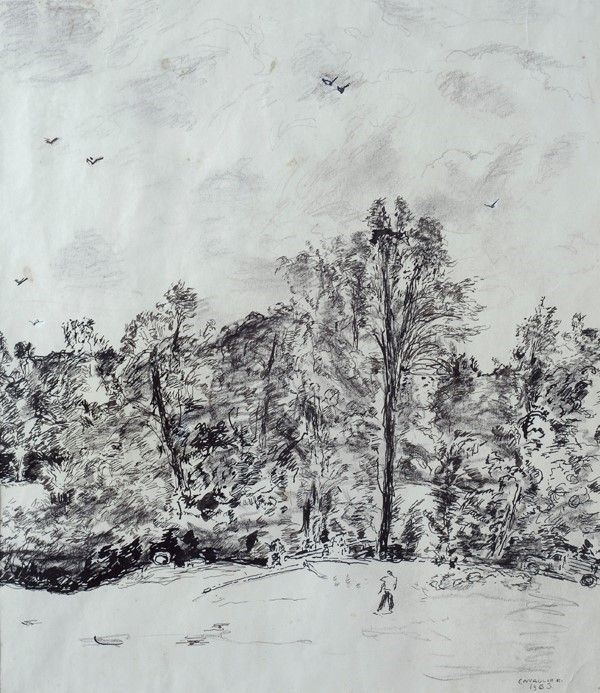 Mario Cavaglieri - Paesaggio con Figure