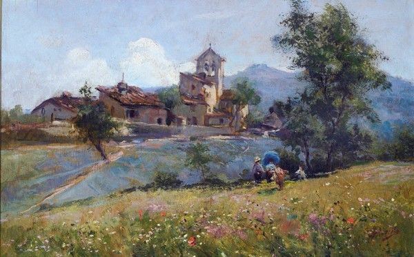 Rutilio Muti - Paesaggio con case