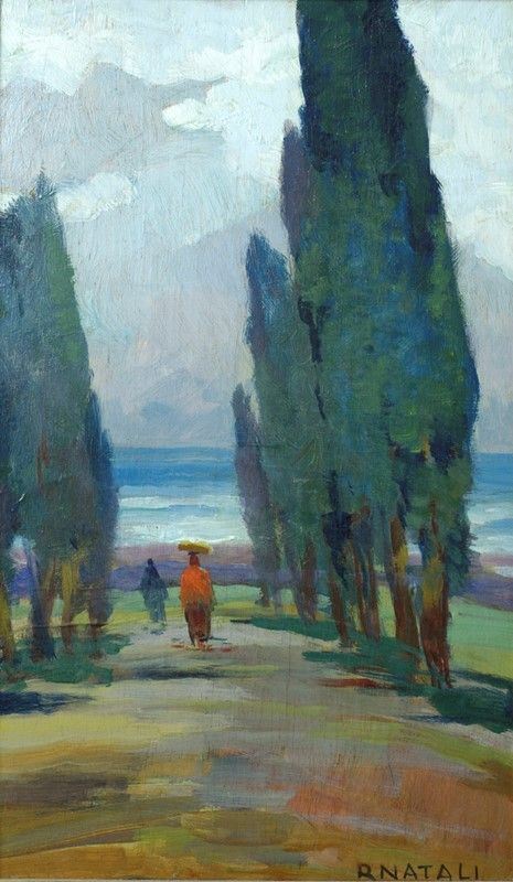 Renato Natali - Cipressi e figure