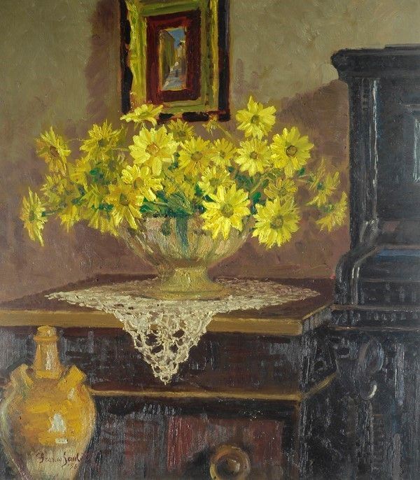 Franco Sacchetti : Fiori sul tavolo  (1958)  - Olio su faesite - Auction Autori dell'800 e 900 - Galleria Pananti Casa d'Aste