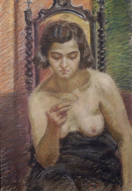 Ruggero Focardi : Ragazza allo specchio  - Pastelli su carta - Auction Autori dell'800 e 900 - Galleria Pananti Casa d'Aste