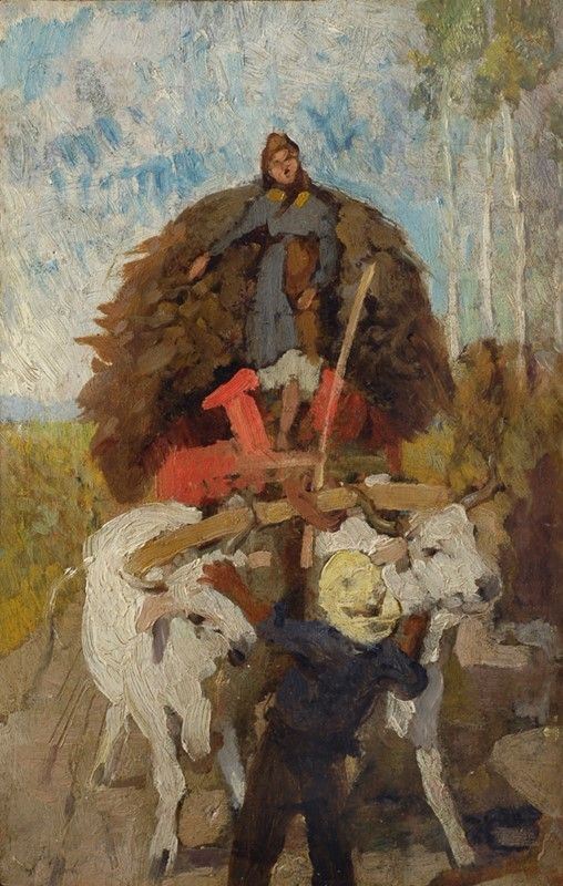 Francesco Gioli : Il guado  - Olio su tavola - Asta Autori dell'800 e 900 - Galleria Pananti Casa d'Aste