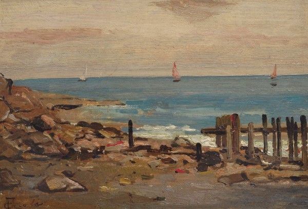 Francesco Gioli : Marina di Pisa  - Olio su tavola - Asta Autori dell'800 e 900 - Galleria Pananti Casa d'Aste