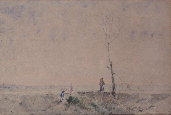 Filippo Carcano : Paesaggio  - Acquerello su carta - Asta Autori dell'800 e 900 - Galleria Pananti Casa d'Aste