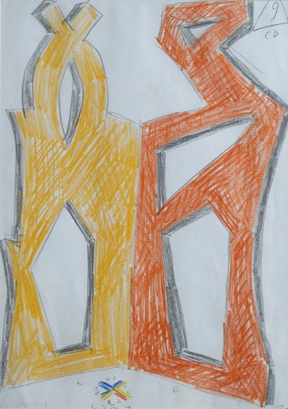 Riccardo Licata : Composizione (fronte/retro)  (1999)  - Pastelli su carta - Asta Arte Moderna e Contemporanea Grafica ed Edizioni - Galleria Pananti Casa d'Aste